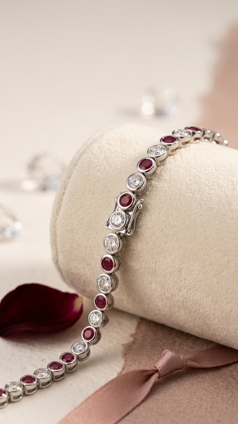 Pink Diamond & Diamond Tennis Bracelet — Bezel Set White 1.47CT + Pink 1.88CT