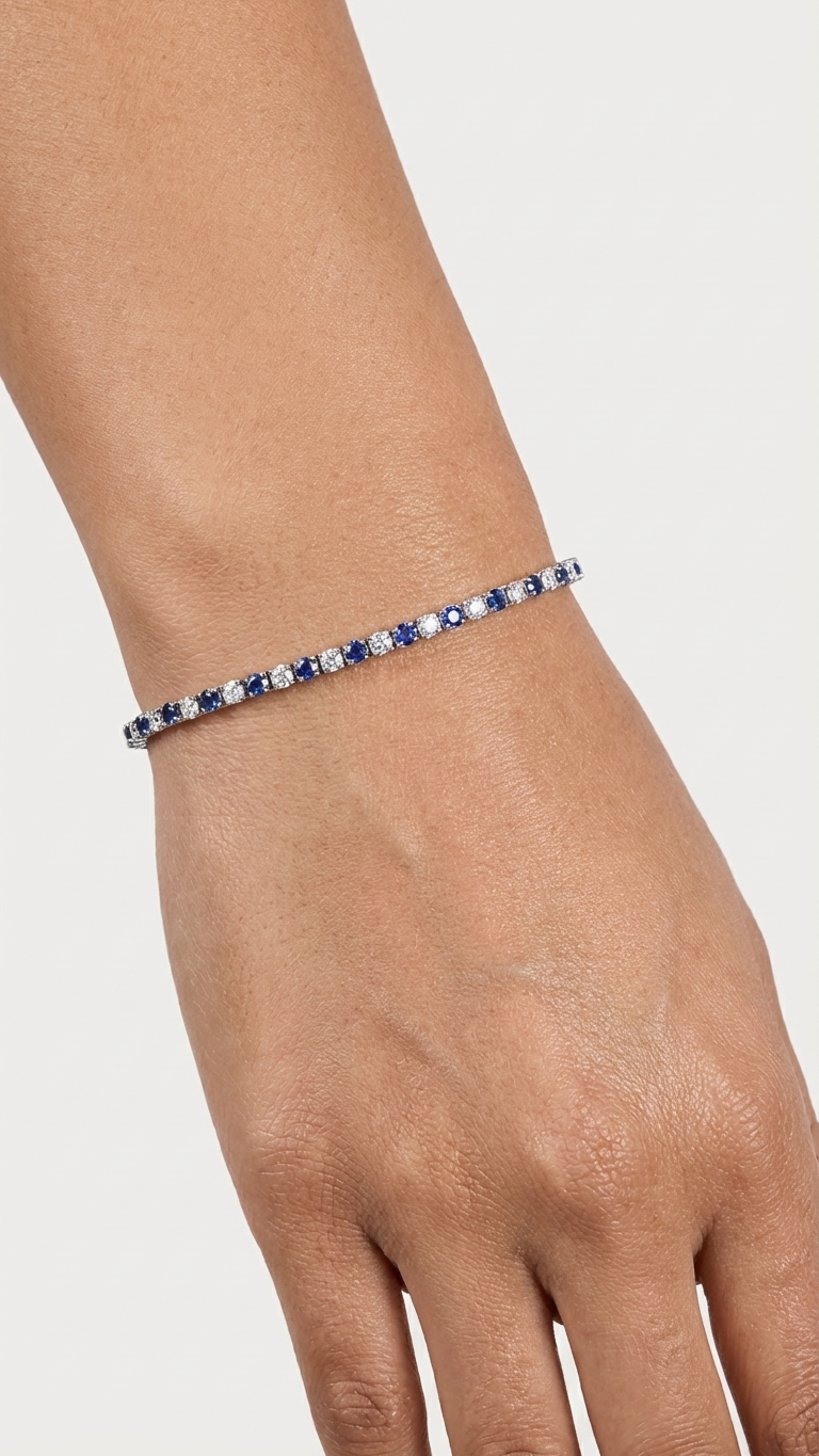 Blue Diamond & Diamond Tennis Bracelet — Bezel Set White 1.35CT + Blue 1.80CT
