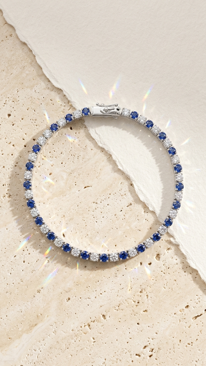 Blue Diamond & Diamond Tennis Bracelet — Bezel Set White 1.35CT + Blue 1.80CT