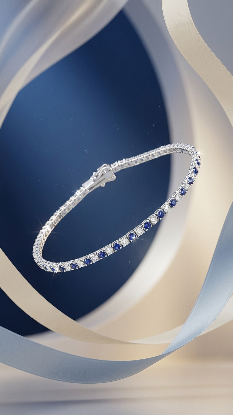 Blue Diamond & Diamond Tennis Bracelet — Bezel Set White 1.35CT + Blue 1.80CT