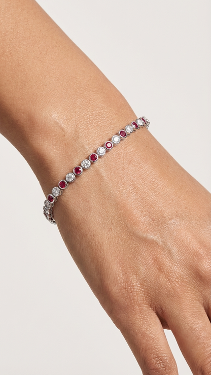 Pink Diamond & Diamond Tennis Bracelet — Bezel Set White 1.47CT + Pink 1.88CT