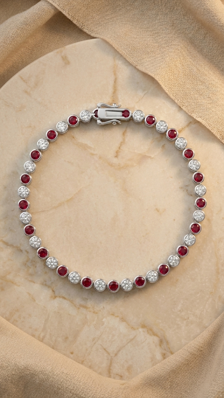 Pink Diamond & Diamond Tennis Bracelet — Bezel Set White 1.47CT + Pink 1.88CT