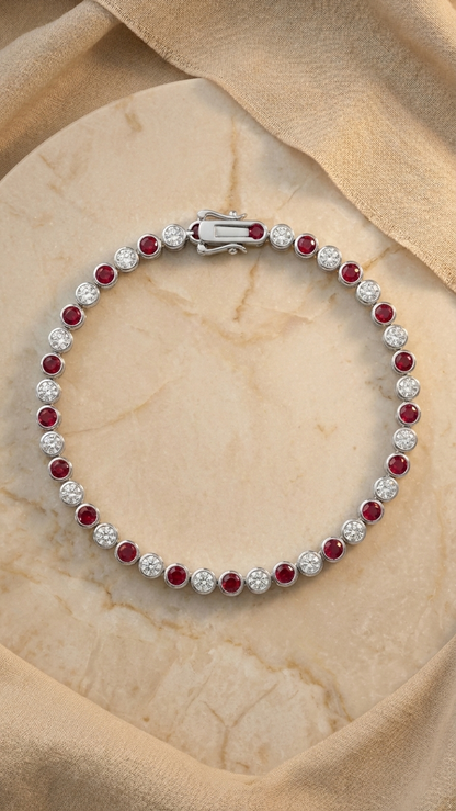 Pink Diamond & Diamond Tennis Bracelet — Bezel Set White 1.47CT + Pink 1.88CT