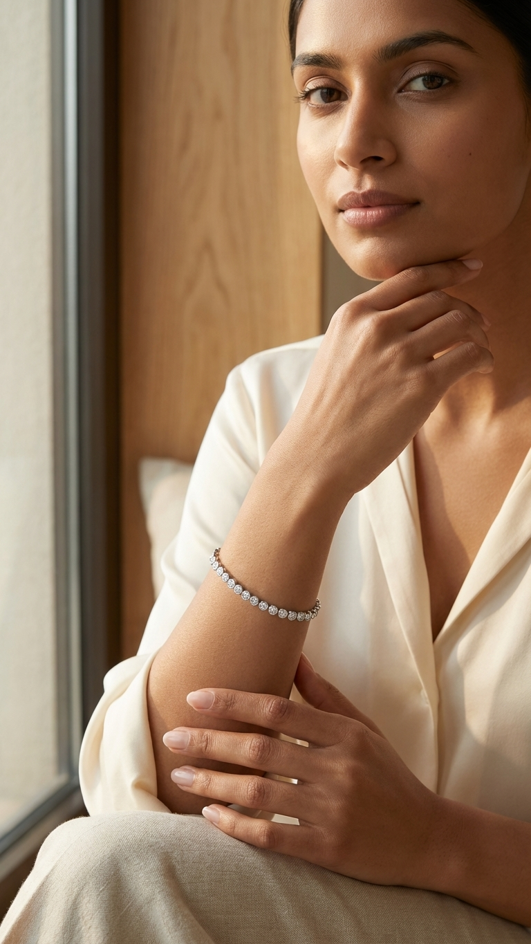 Diamond Tennis Bracelet — Bezel Single Line 0.902CT