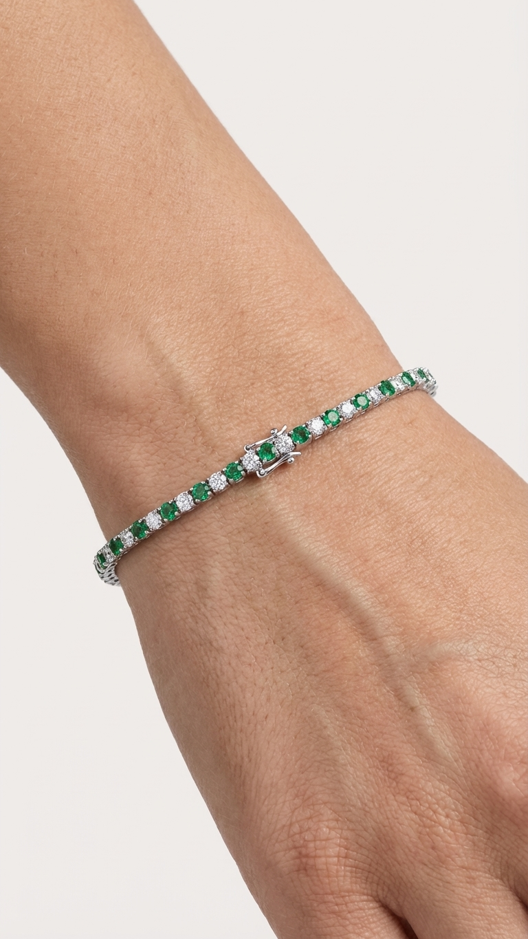 Green Diamond & Diamond Tennis Bracelet — Classic Set White 1.47CT + Green 1.68CT