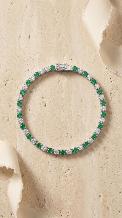 Green Diamond & Diamond Tennis Bracelet — Classic Set White 1.47CT + Green 1.68CT