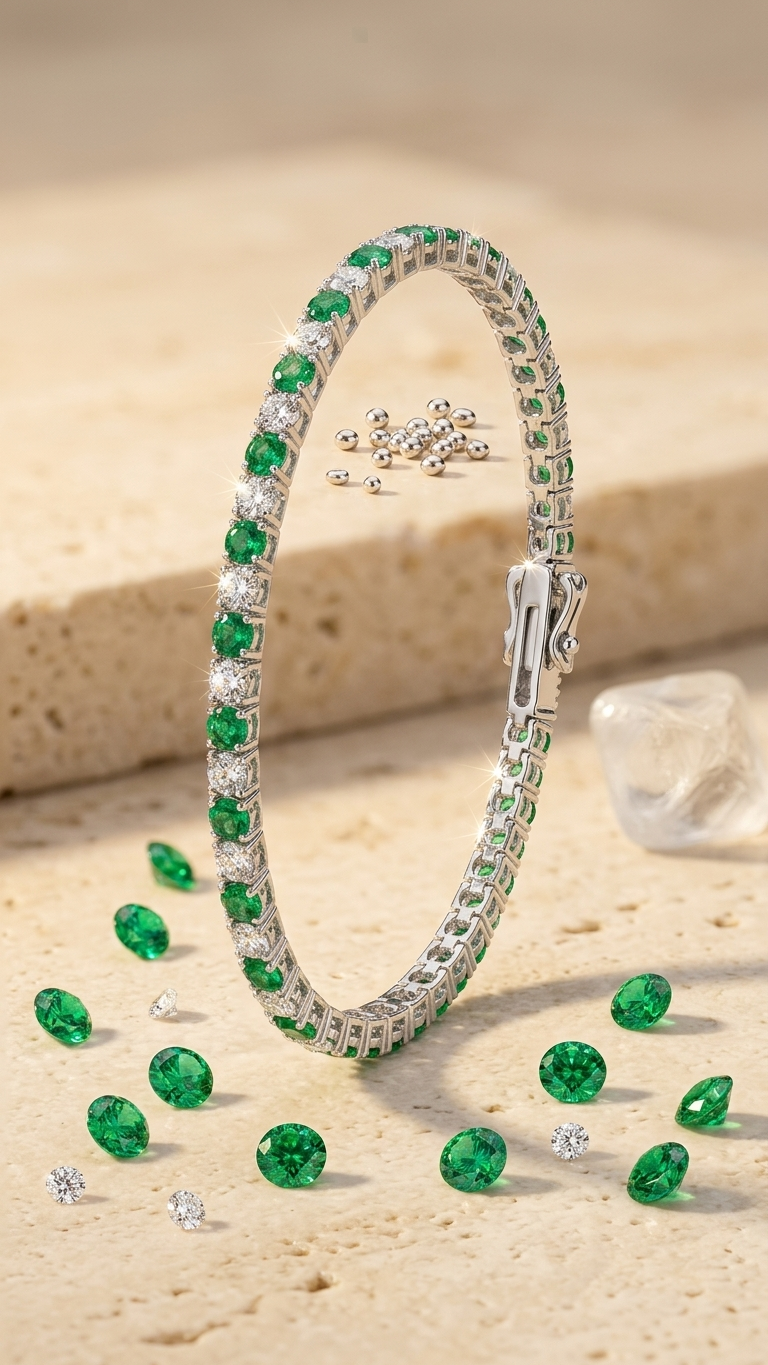 Green Diamond & Diamond Tennis Bracelet — Classic Set White 1.47CT + Green 1.68CT
