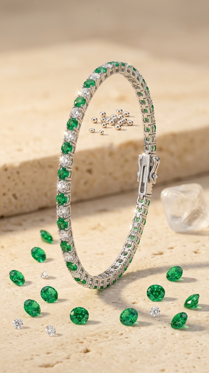 Green Diamond & Diamond Tennis Bracelet — Classic Set White 1.47CT + Green 1.68CT